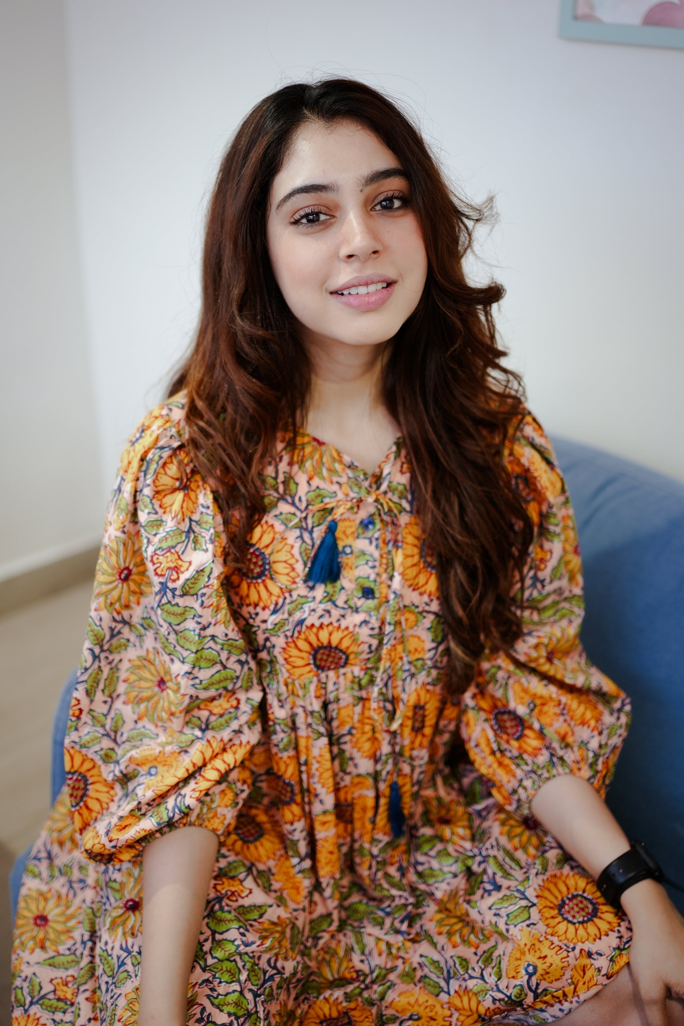 Sunflower Printed Yellow and Multicolor Relaxed Skater Short Dress - Kaoribyshreya