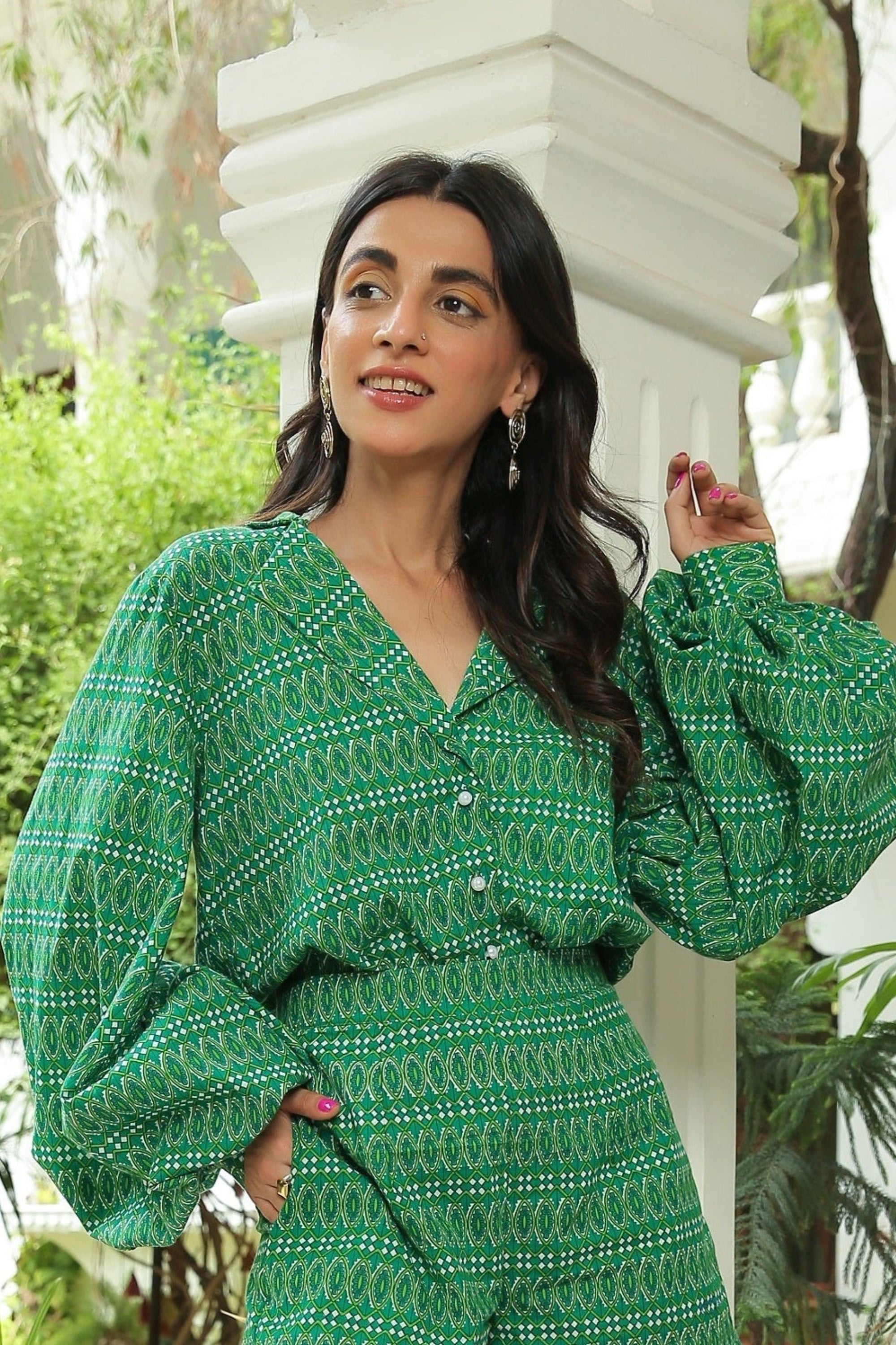 Printed Sandy Green Shirt - Kaoribyshreya