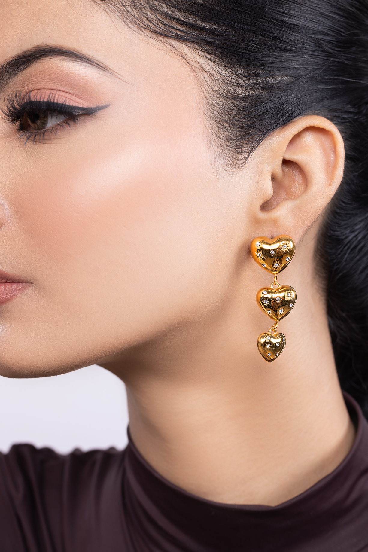 Diamond Studded Heart Drop Earrings - Kaoribyshreya
