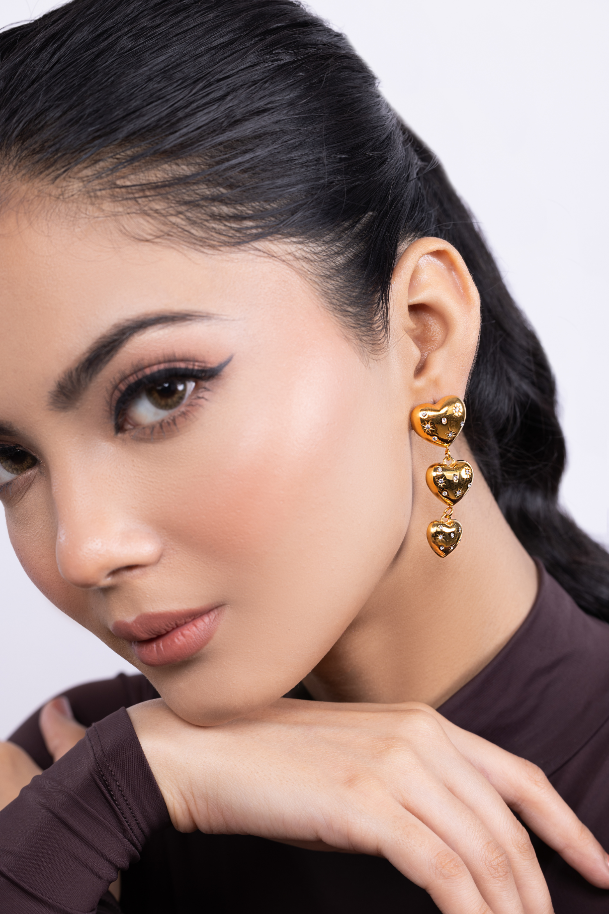 Diamond Studded Heart Drop Earrings - Kaoribyshreya