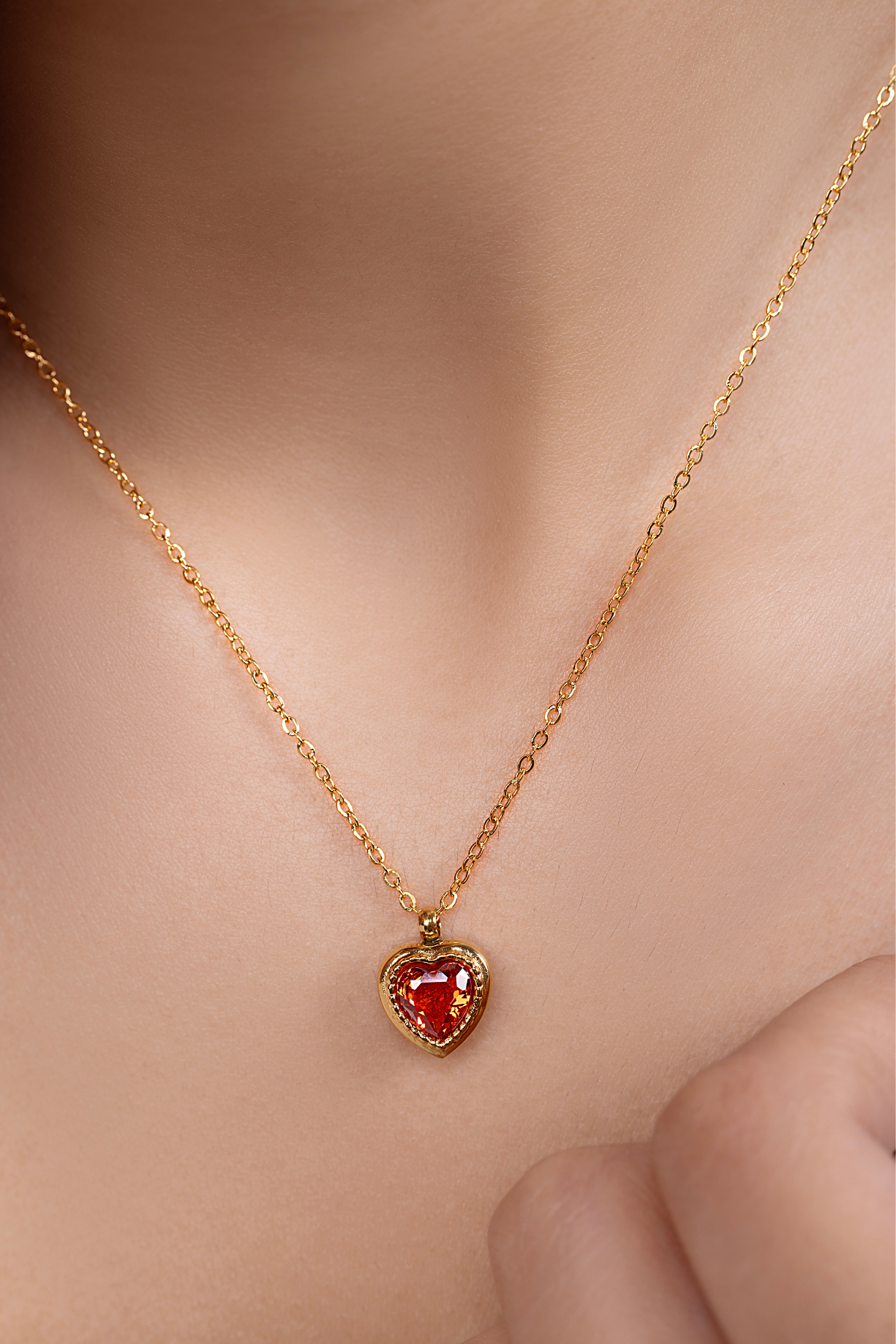 Red Stone Heart Pendent Necklace - Kaoribyshreya