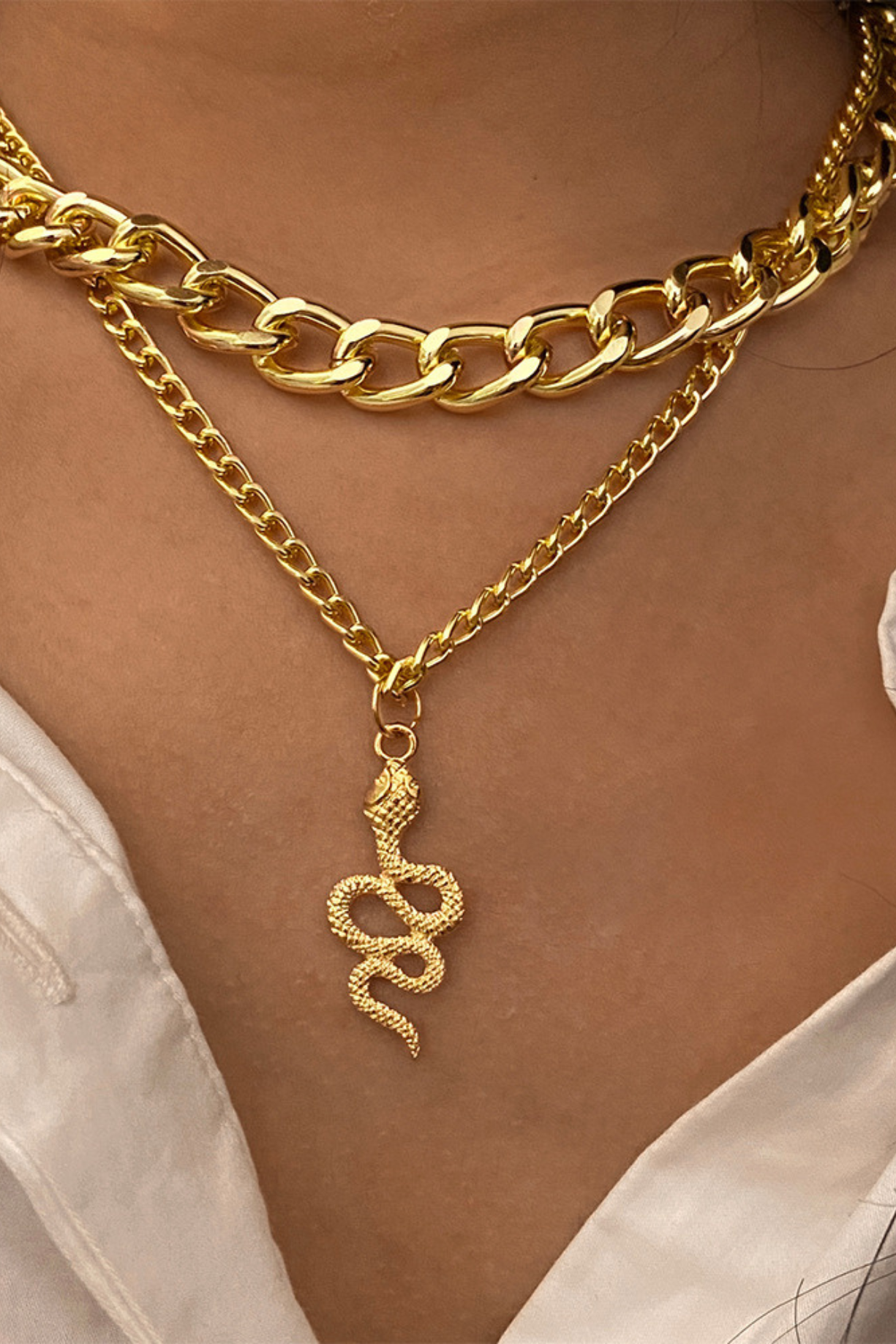 Double Cuban Chain with Snake Pendant - Kaoribyshreya