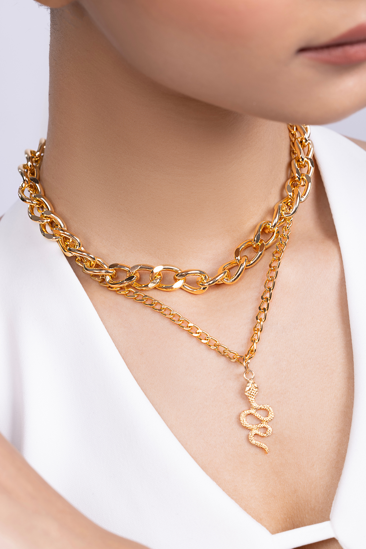 Double Cuban Chain with Snake Pendant - Kaoribyshreya