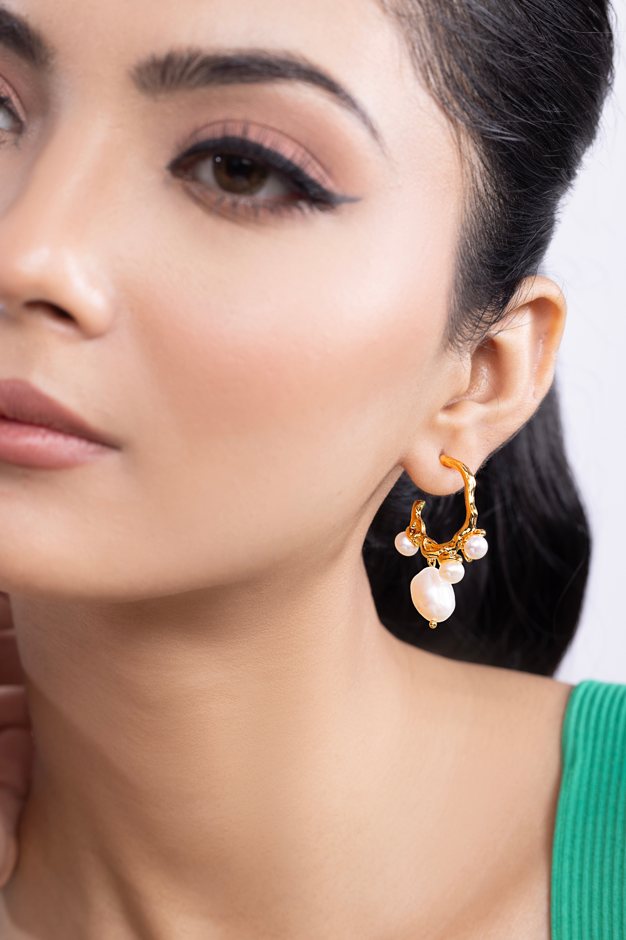 Mother of Pearl Drop Round Hoop Earring - Kaoribyshreya