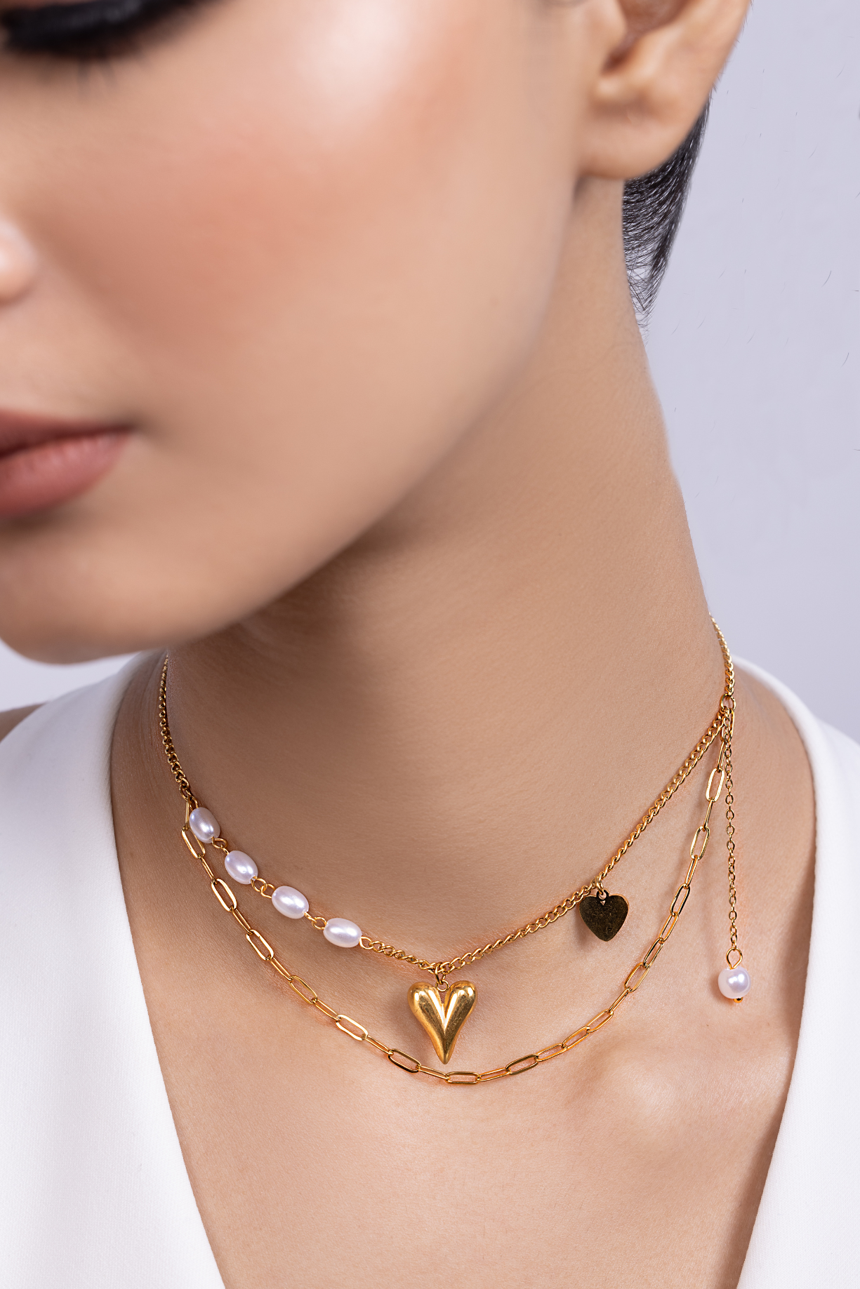 Multi Layer Mother of Pearl and Heart Necklace - Kaoribyshreya