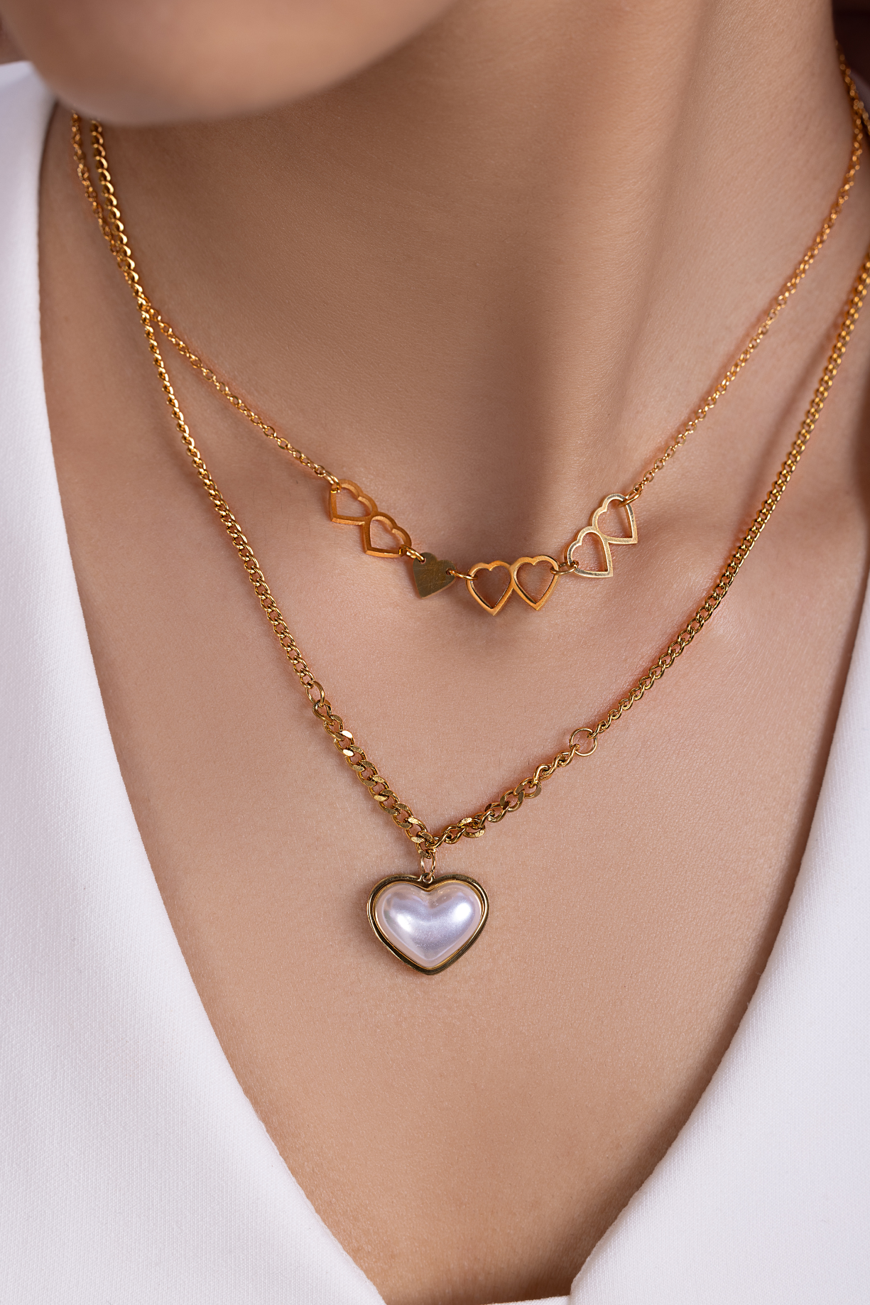 Mother of Pearl Multiple Heart Necklace - Kaoribyshreya