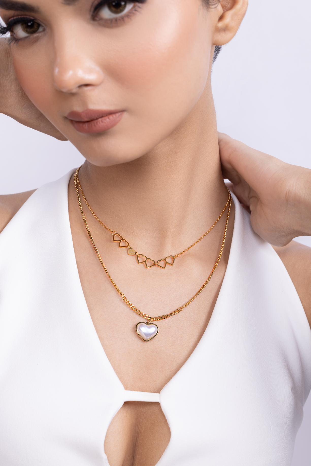 Mother of Pearl Multiple Heart Necklace - Kaoribyshreya