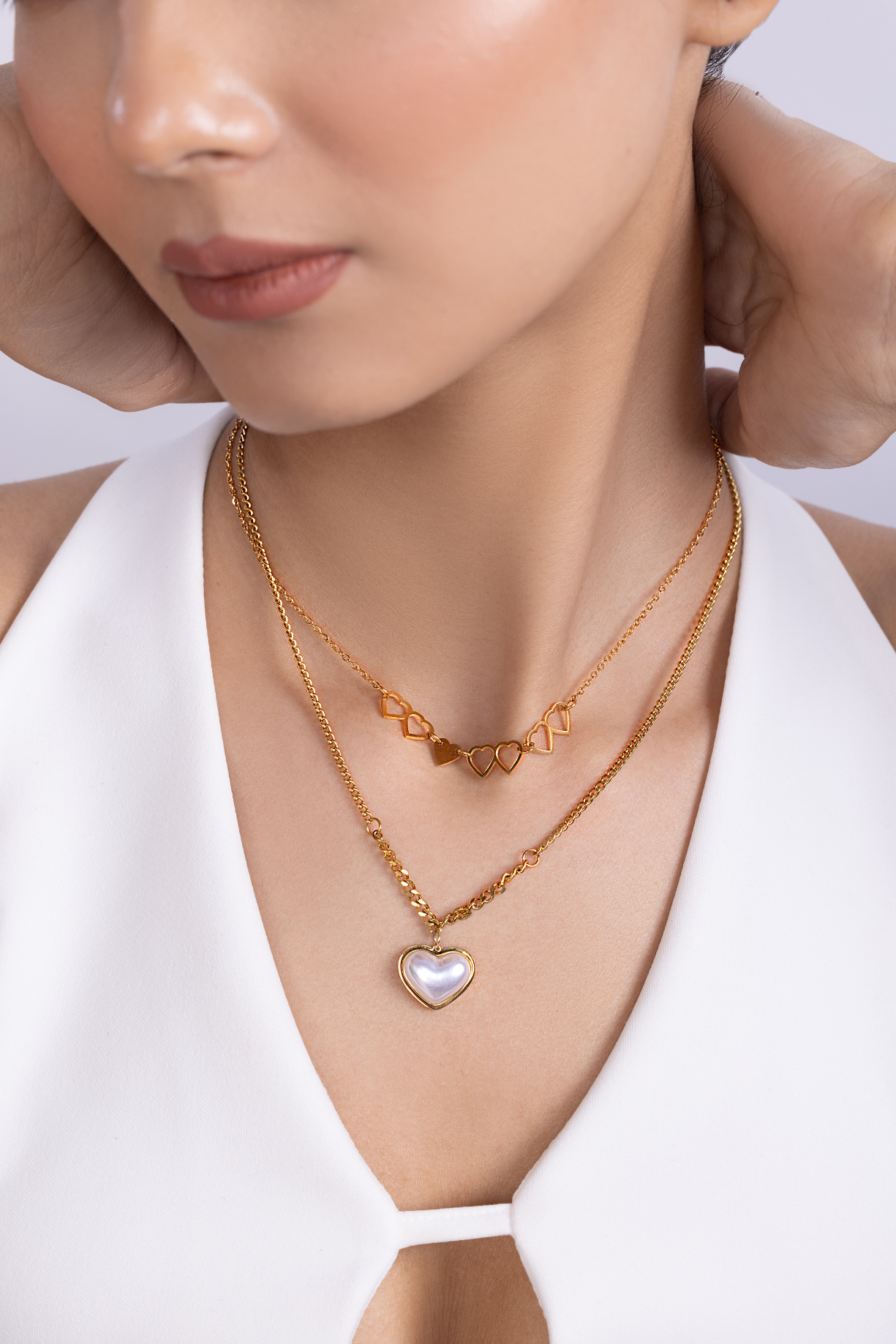 Mother of Pearl Multiple Heart Necklace - Kaoribyshreya