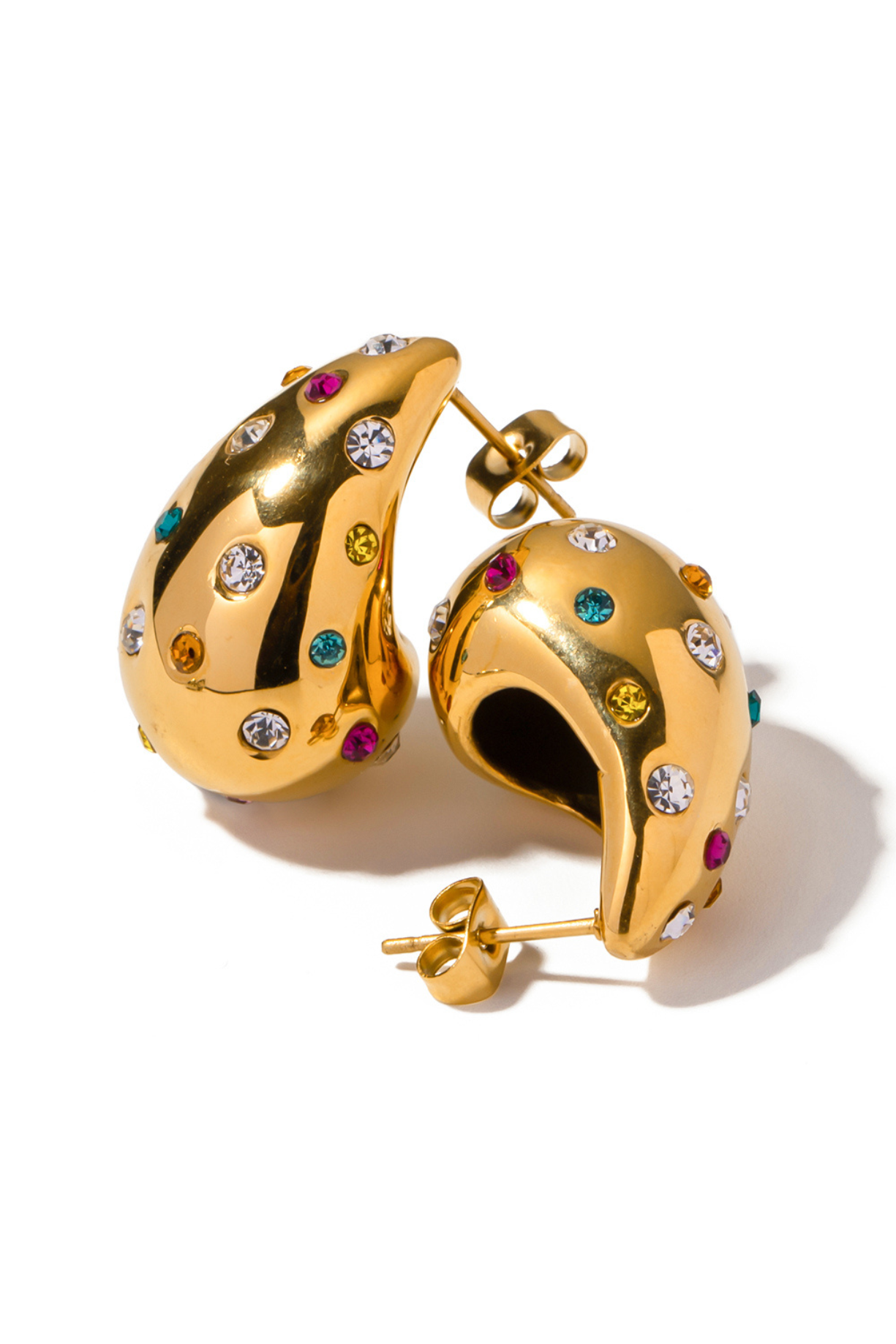 Colorful Diamond Studded Rain Drop Hoop Earrings - Kaoribyshreya