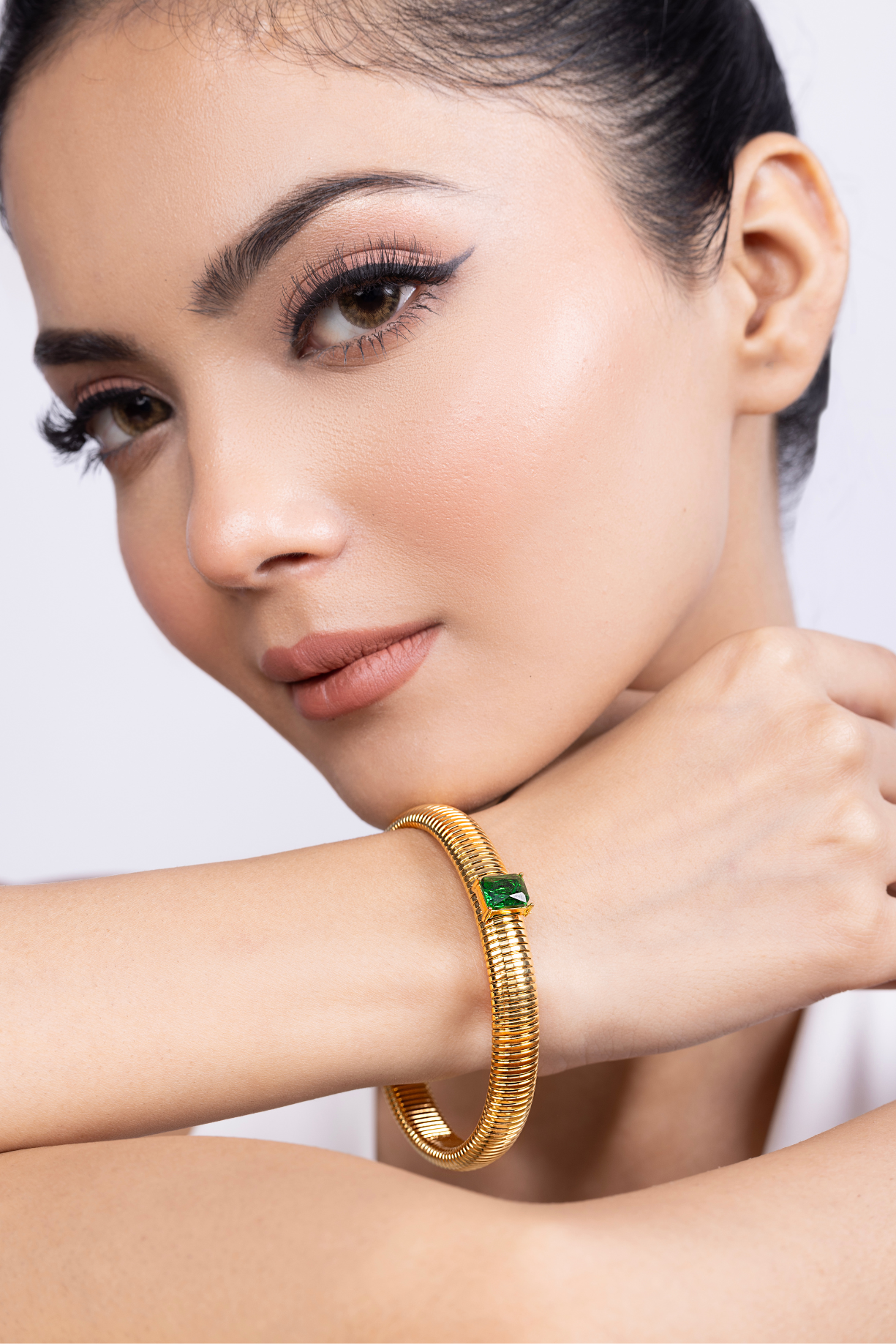 Snake Textured Green Stone Bangle Bracelet - Kaoribyshreya