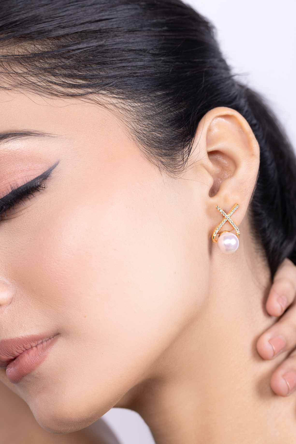 Cross Sign Mother of Pearl Hoop Earring - Kaoribyshreya