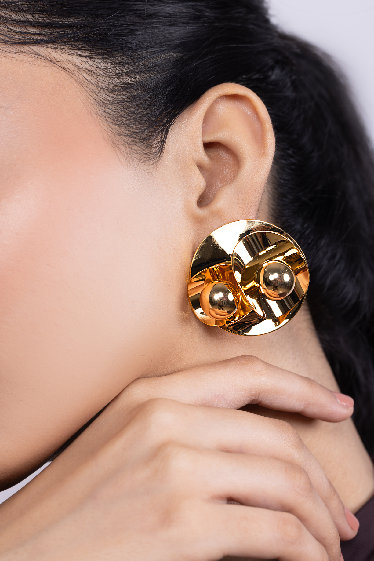 Double Ball Statement Round Plate Earring - Kaoribyshreya