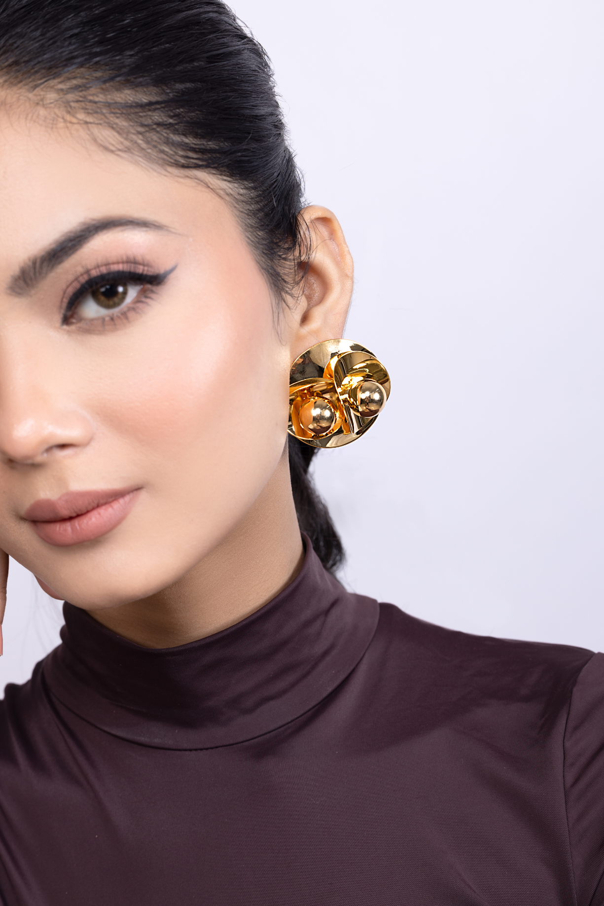 Double Ball Statement Round Plate Earring - Kaoribyshreya