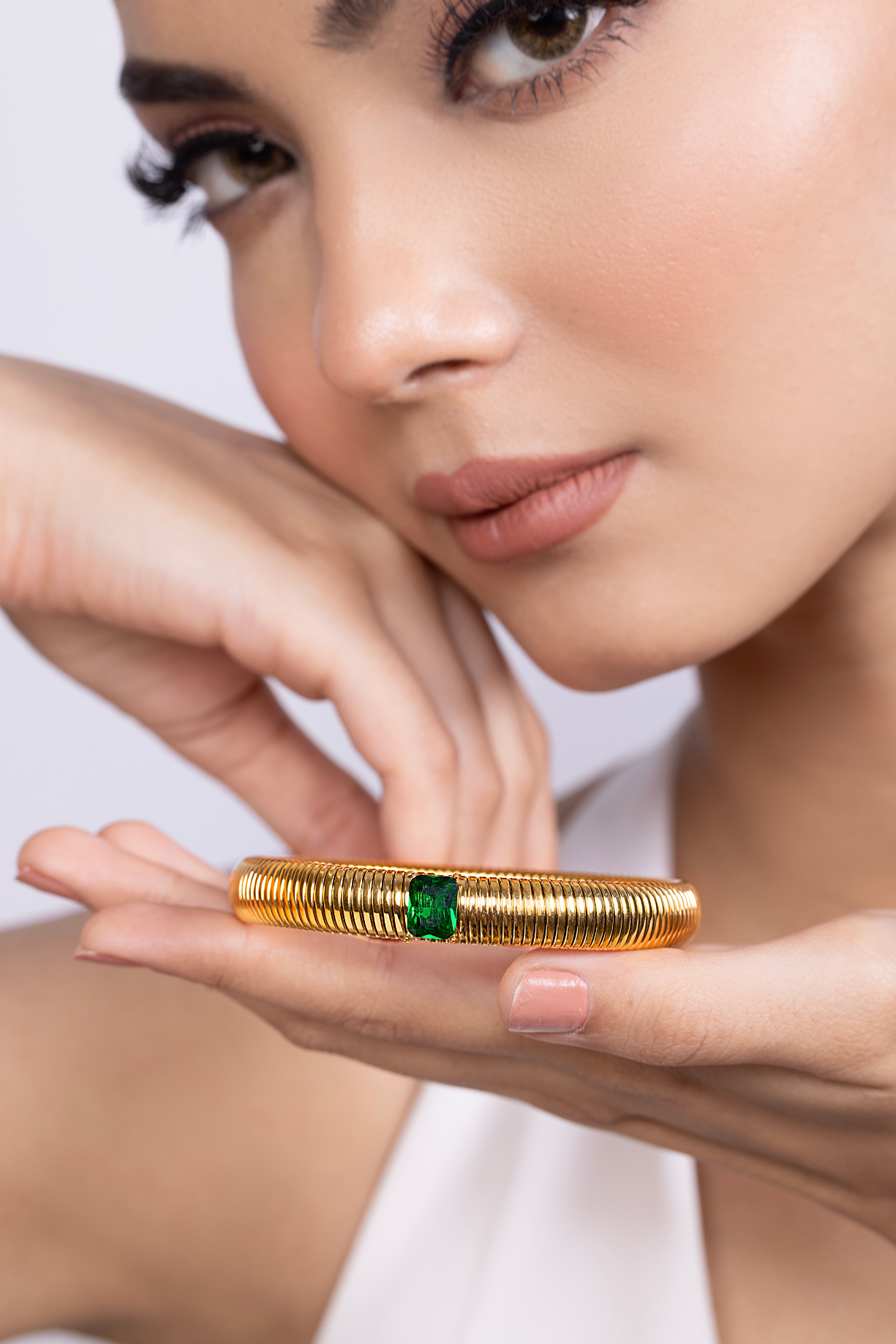 Snake Textured Green Stone Bangle Bracelet - Kaoribyshreya