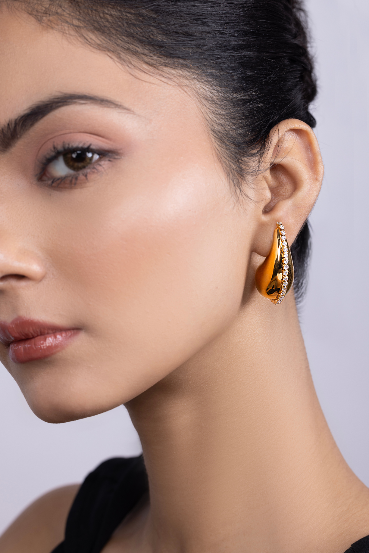 Diamond Studded Tear Drop Hoop Earrings - Kaoribyshreya