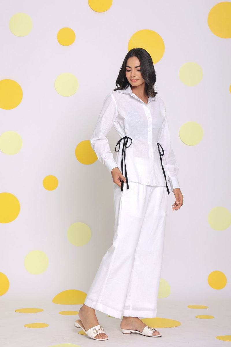 Chic White Shirt With Flared Pants Set