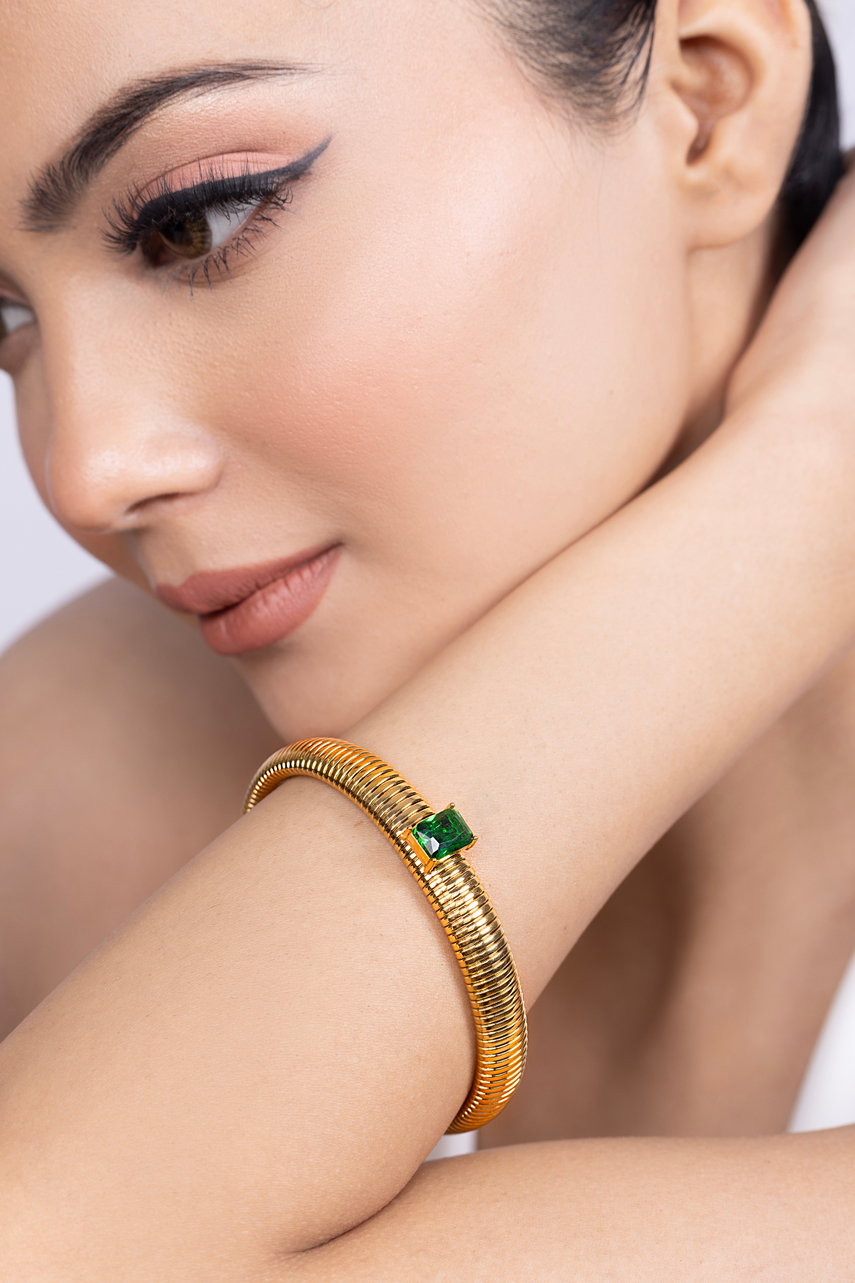 Snake Textured Green Stone Bangle Bracelet - Kaoribyshreya