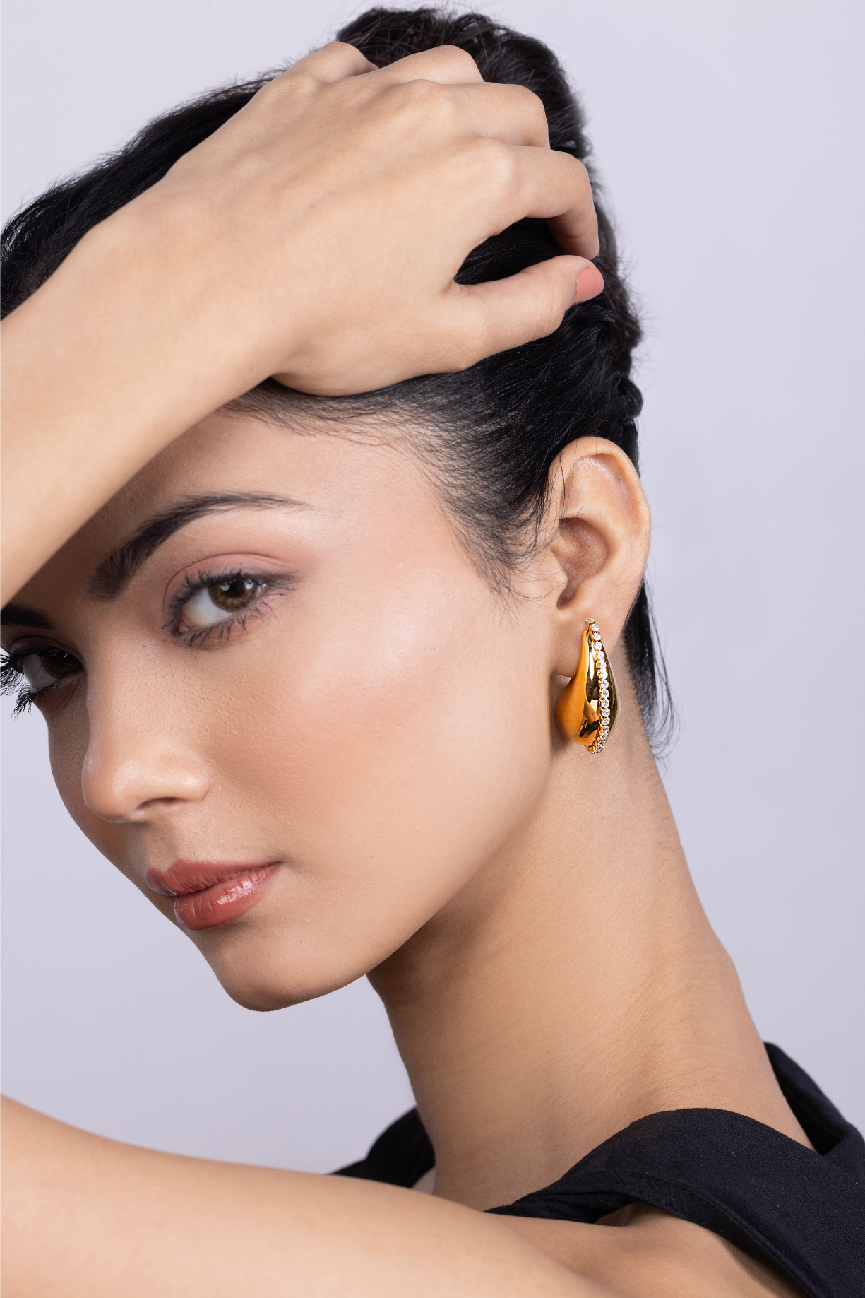 Diamond Studded Tear Drop Hoop Earrings - Kaoribyshreya