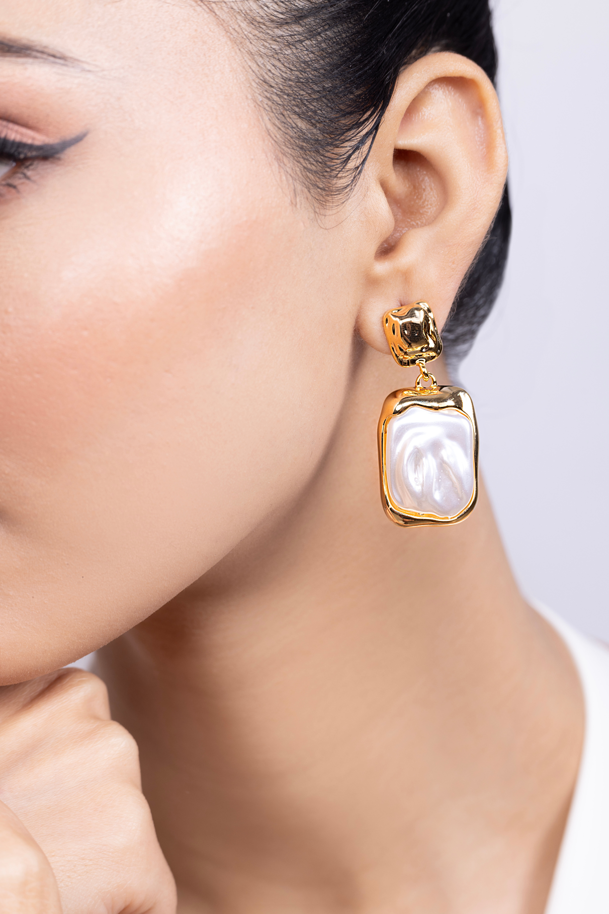 Textured Mother Of Pearl Pin Earring - Kaoribyshreya
