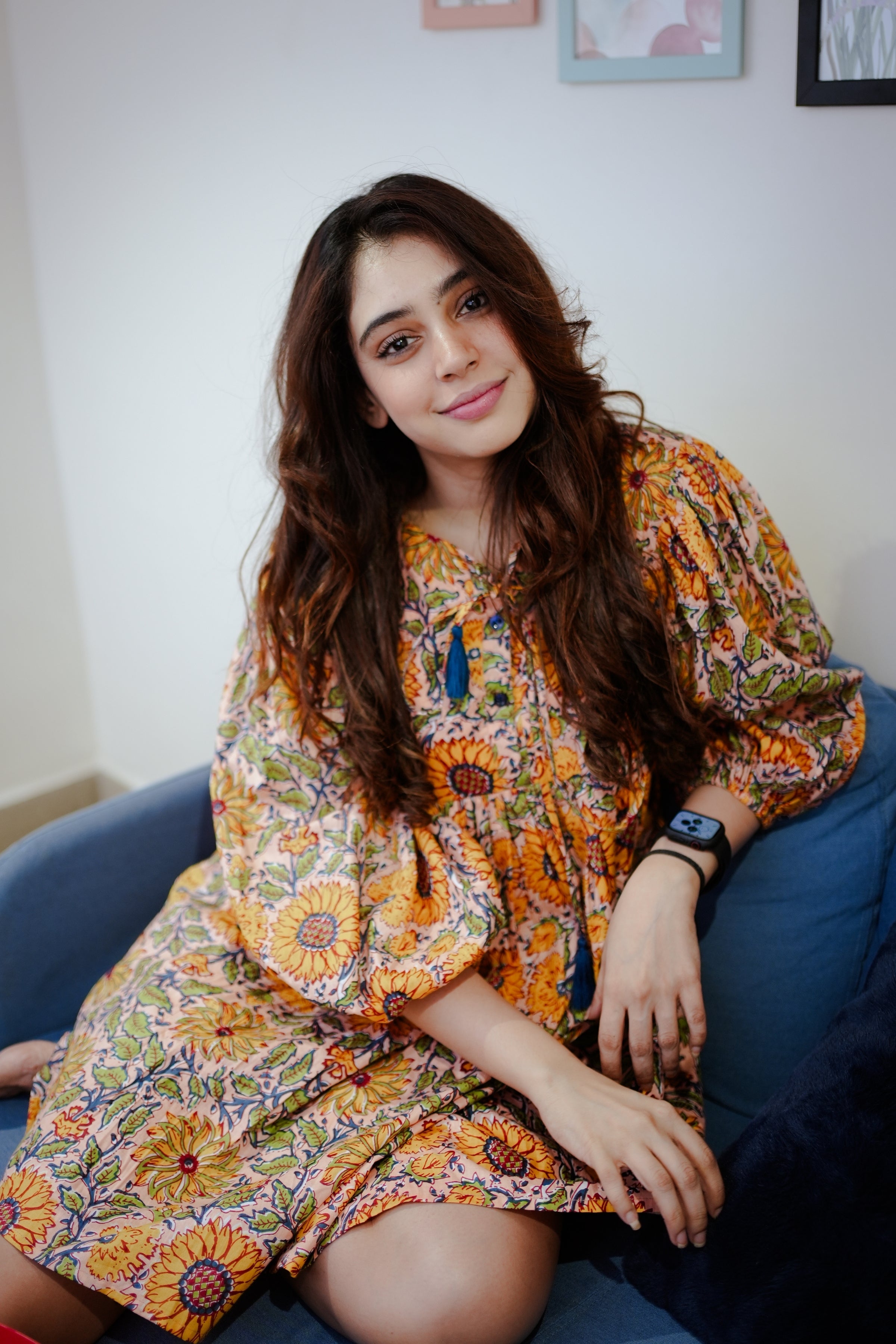 Sunflower Printed Yellow and Multicolor Relaxed Skater Short Dress - Kaoribyshreya