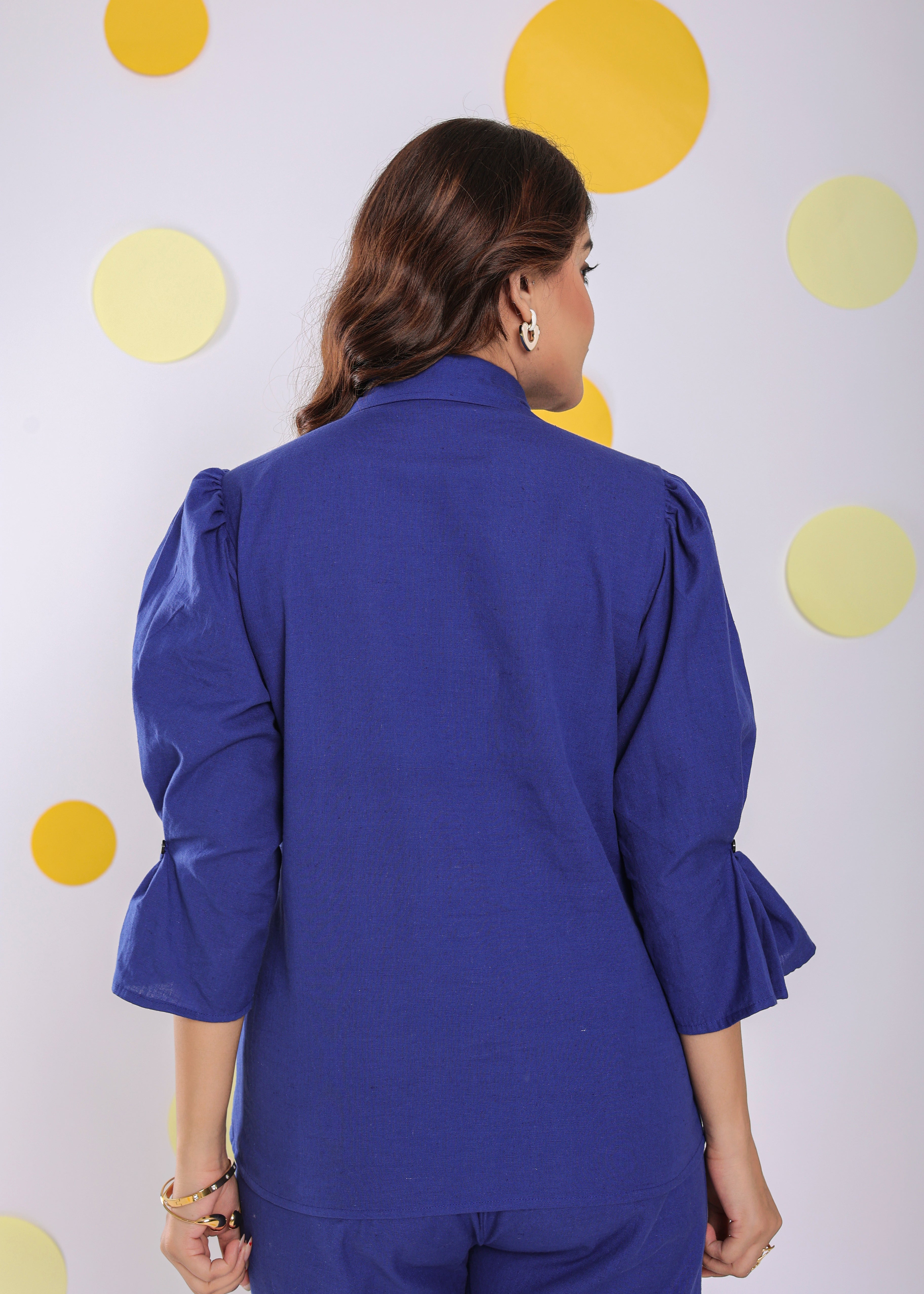 Royal Blue Summer Relaxed Collared Formal Linen Shirt - Kaoribyshreya