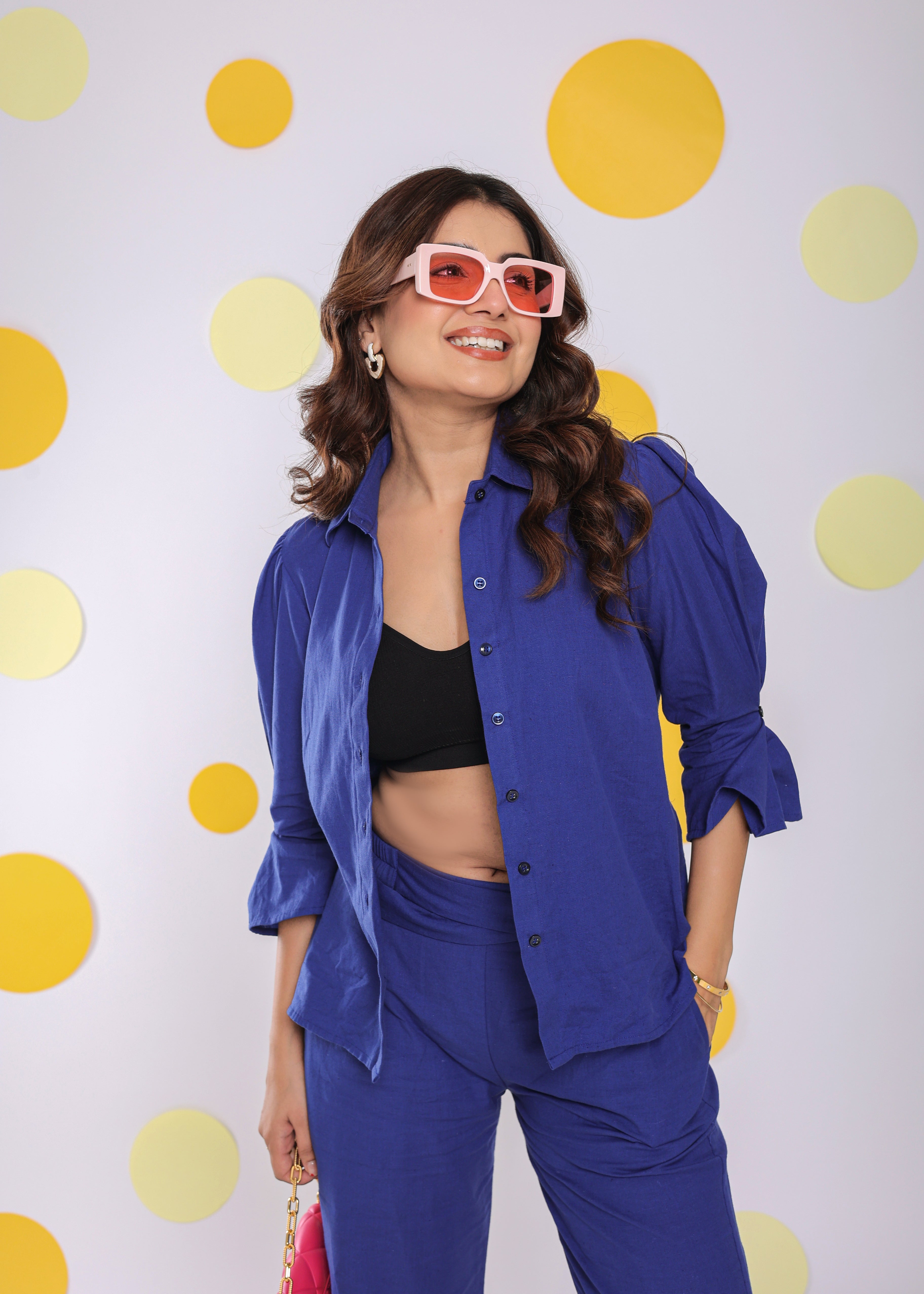 Royal Blue Summer Relaxed Collared Formal Linen Shirt - Kaoribyshreya