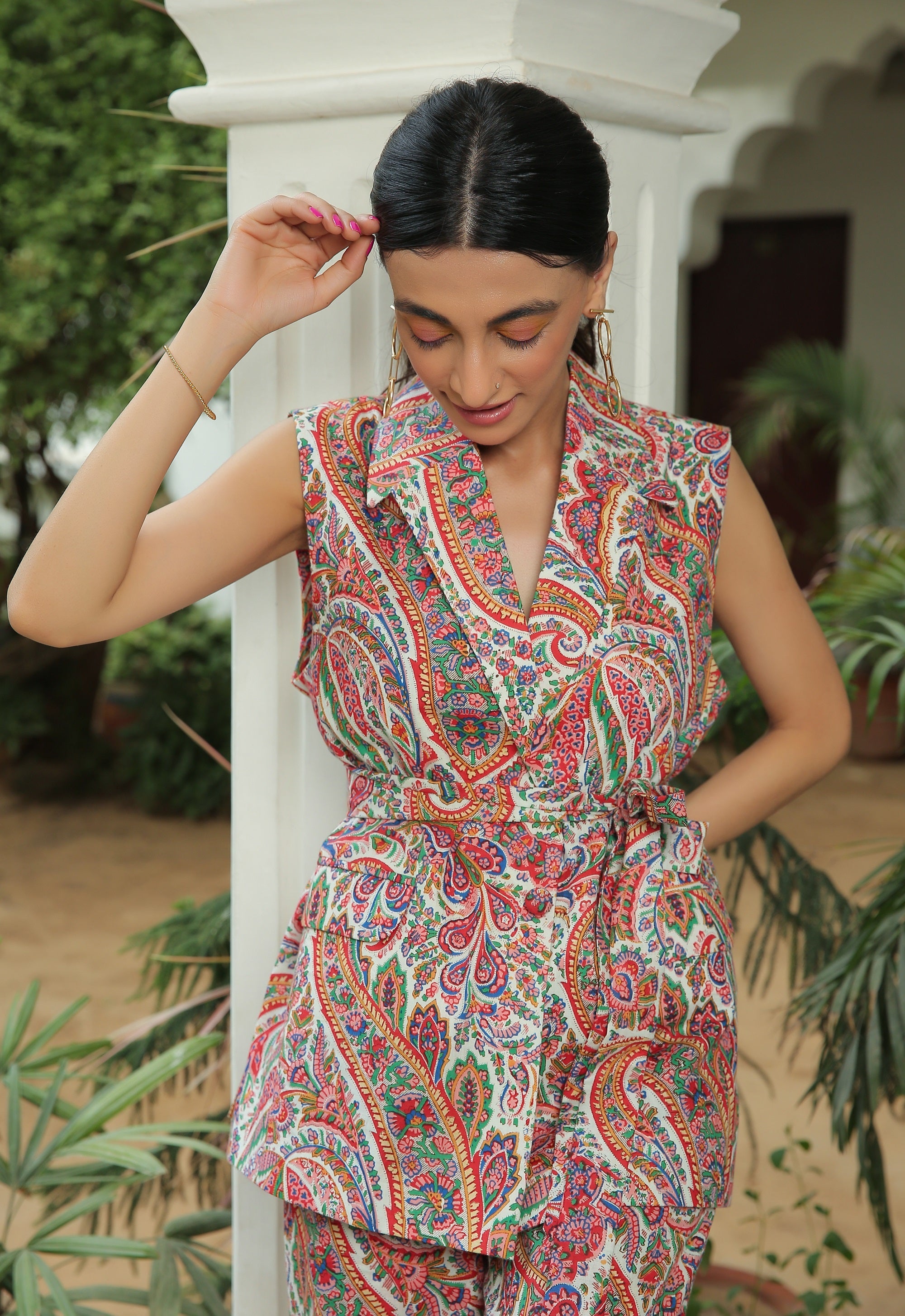 Multi prited blazer with pant co-ord set