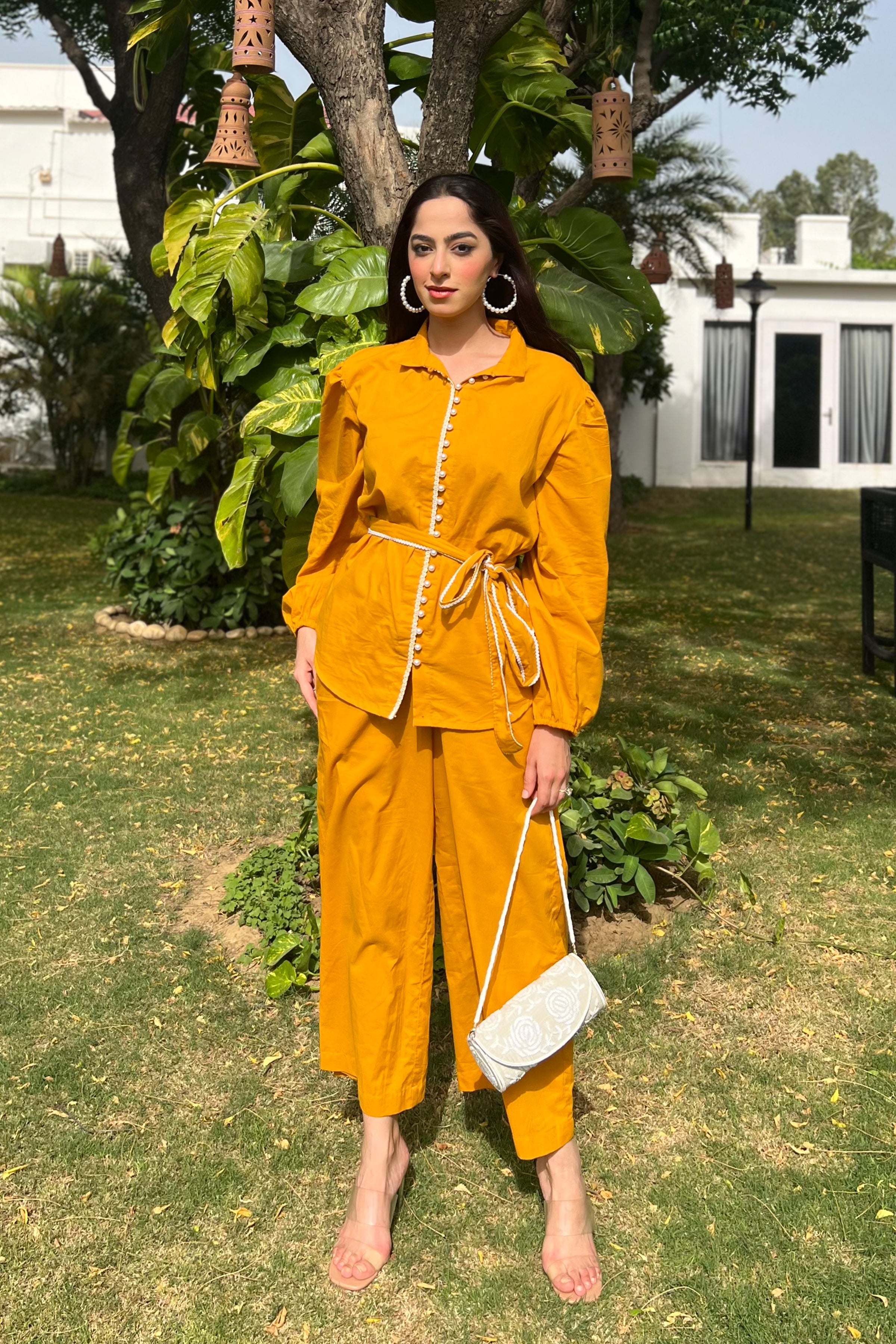Misted Marigold Laced Co-ord Set, Two Piece Cotton Sets - Kaoribyshreya