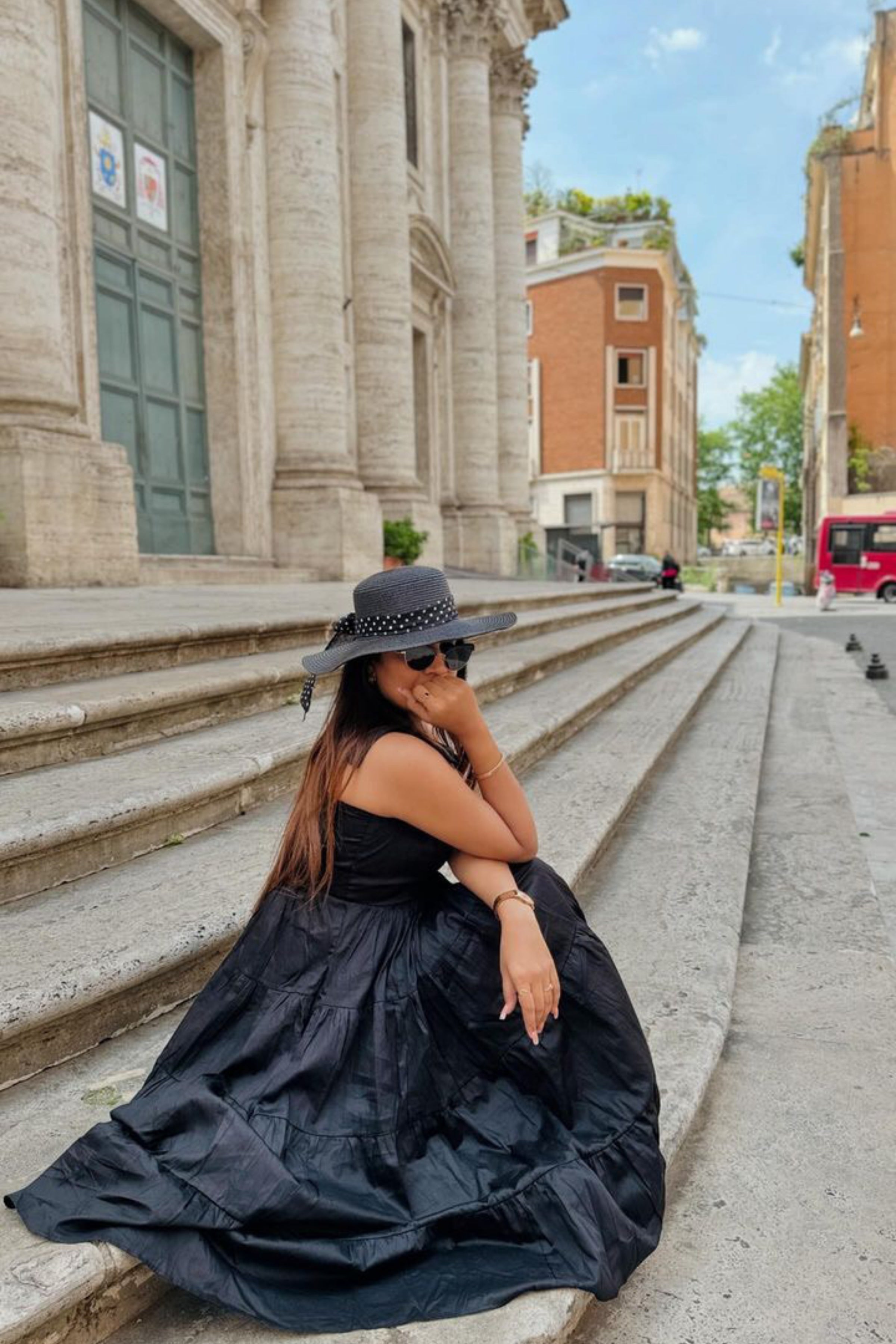 Black Solid Bust Fitted Skater Midi Dress - Kaoribyshreya