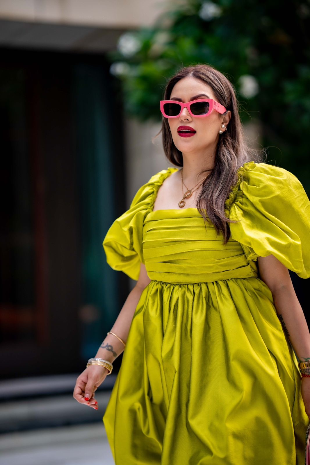 Green Sheen Drama Dress - Kaoribyshreya