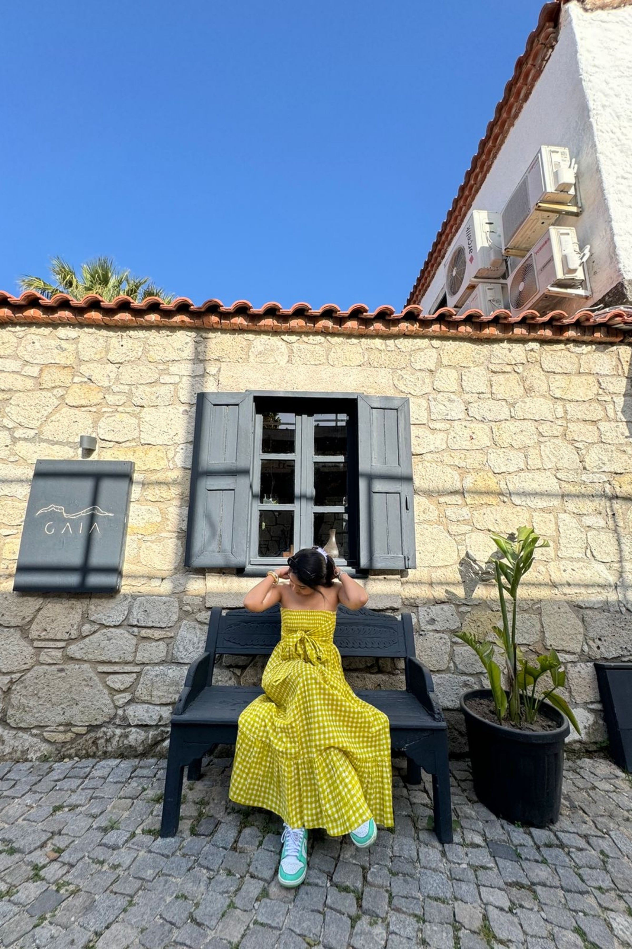 Green Checks 3 Way Styling Volume Sleeves Midi Dress - Kaoribyshreya