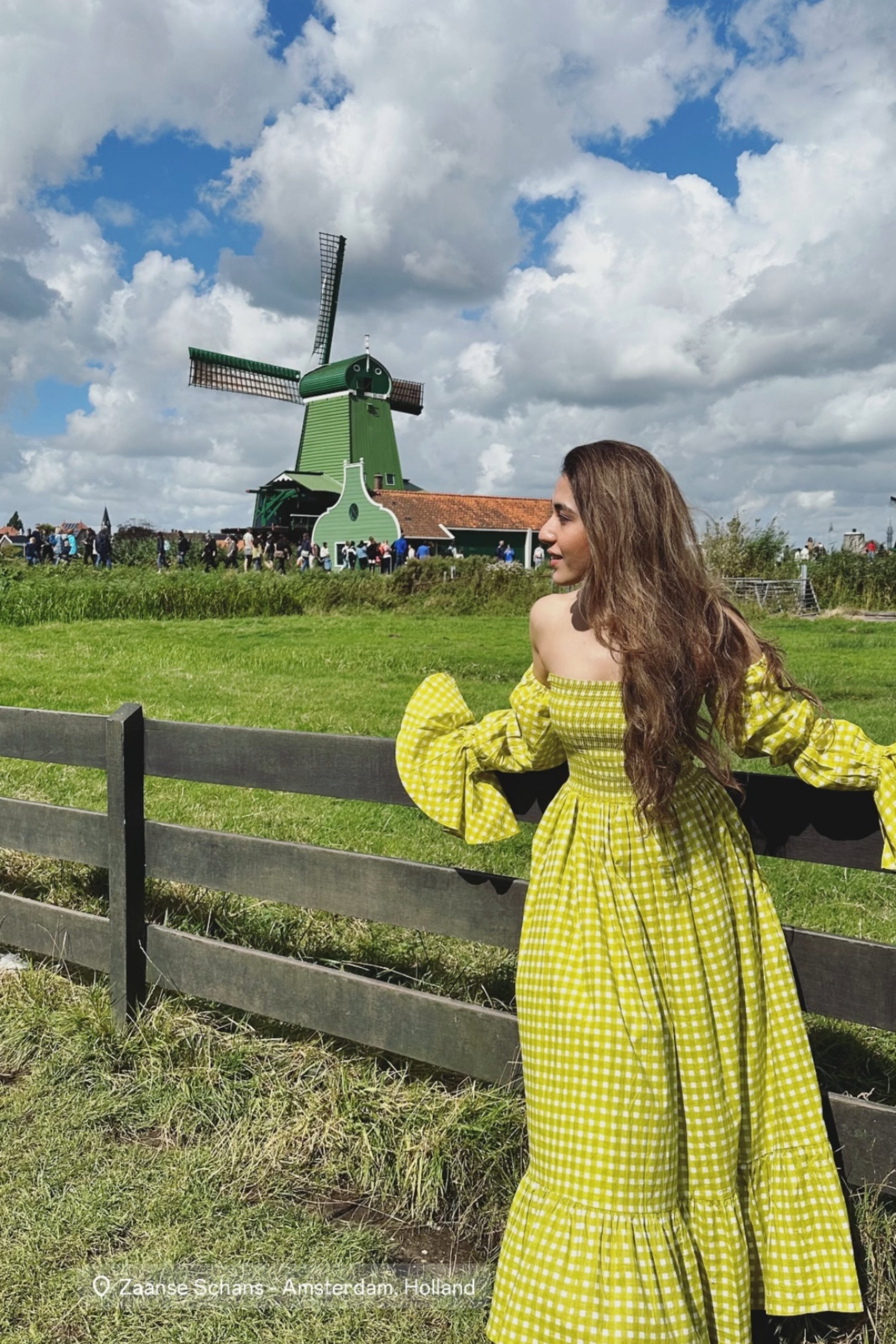 Green Checks 3 Way Styling Volume Sleeves Midi Dress - Kaoribyshreya