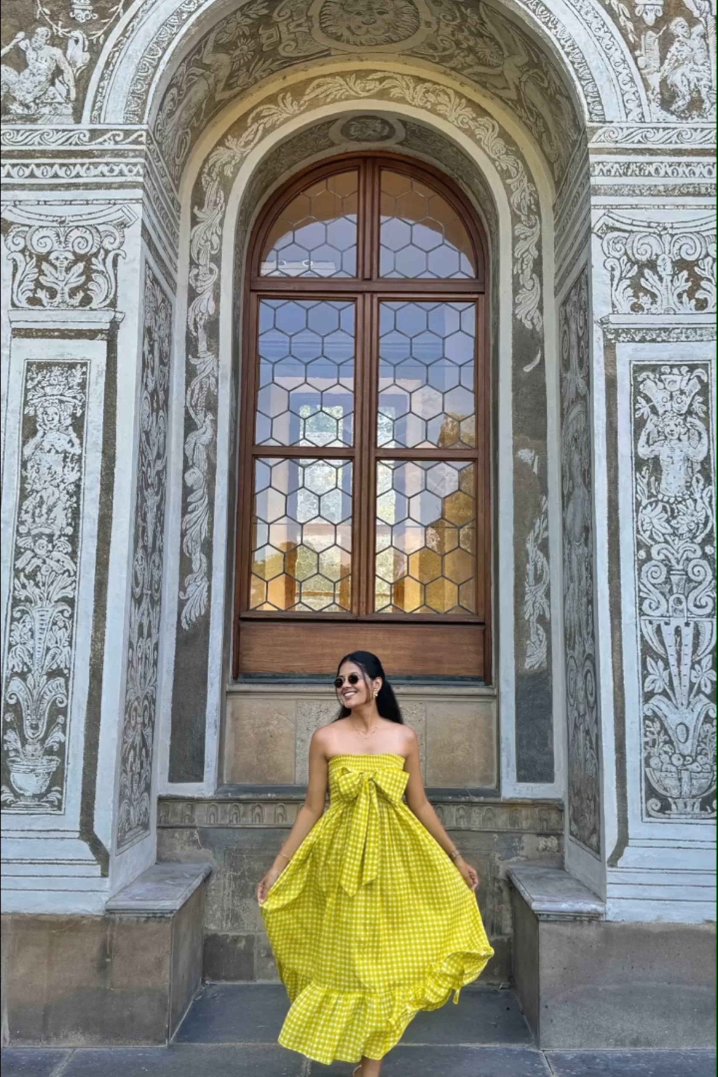 Green Checks 3 Way Styling Volume Sleeves Midi Dress - Kaoribyshreya