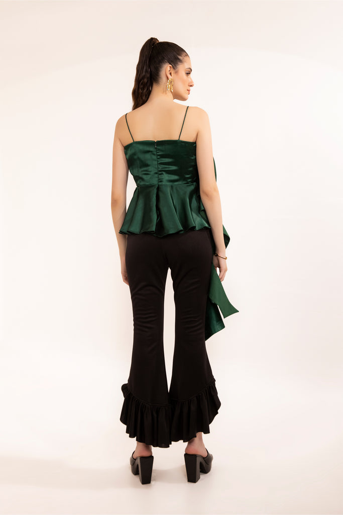 Eden green pelum pleated top with significant gorgeous rose