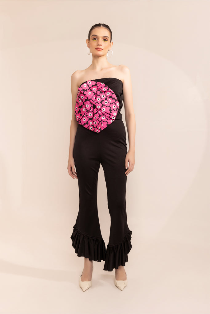 Black beauty tube top and with glo  pink floral flower