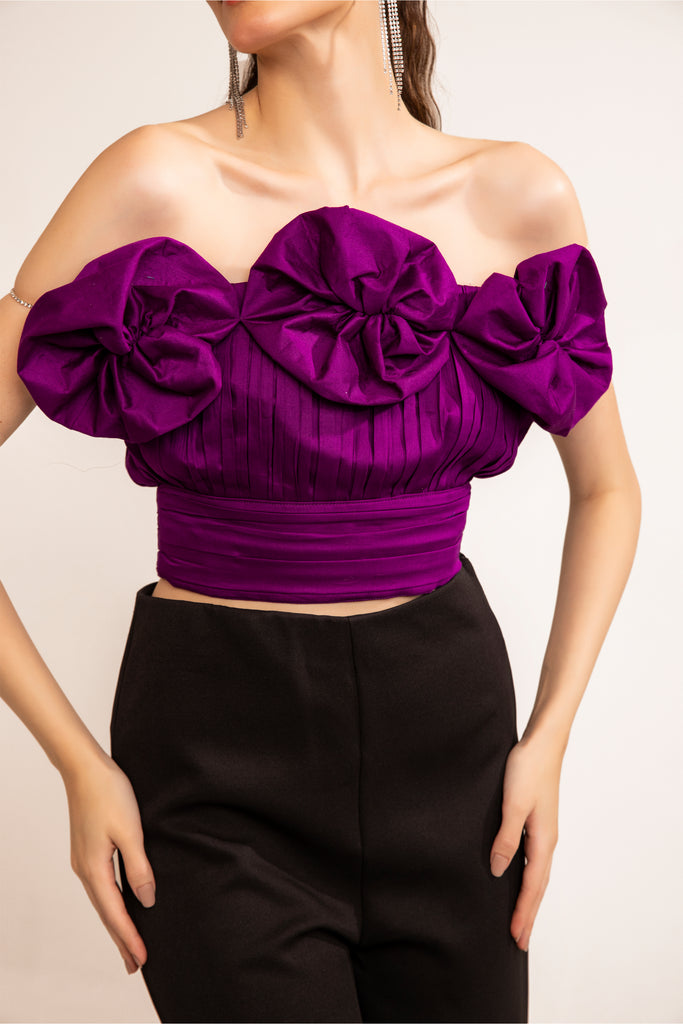 Imperial purple off shoulder flower top