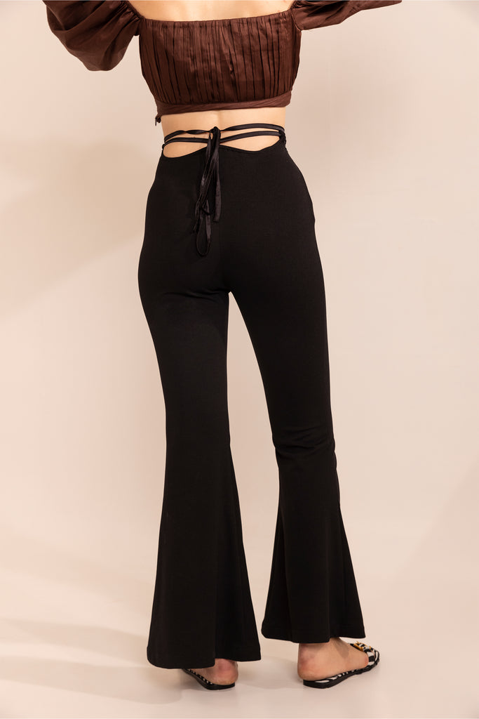 Black onyx high waist scallop cut out trousers