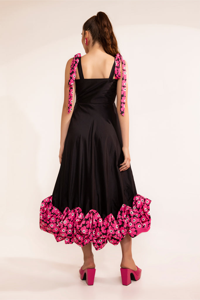 Black beauty maxi dress with 3d pink flower detail