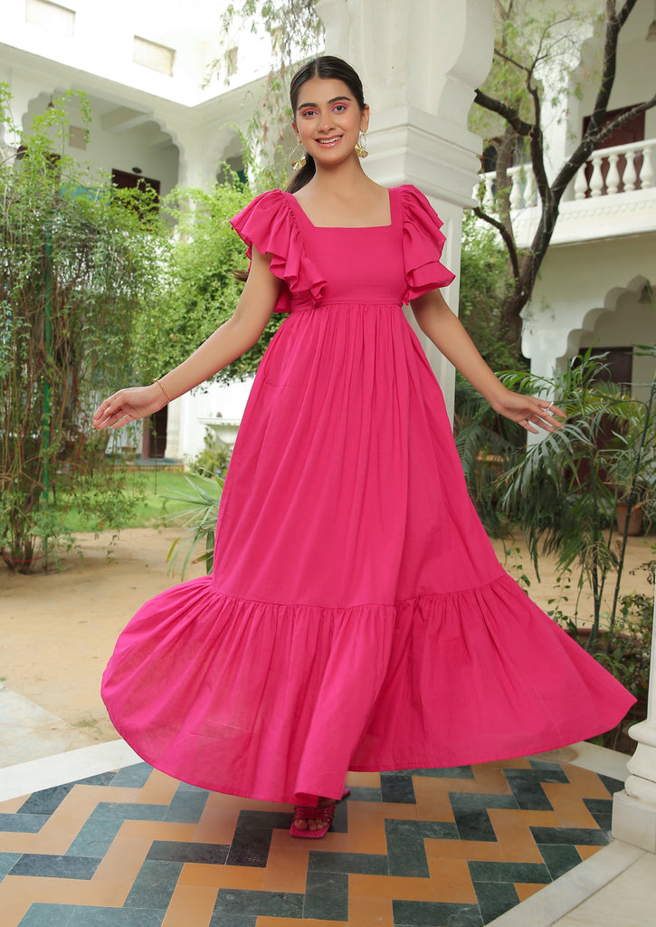 BERRY PINK FLARED MAXI DRESS
