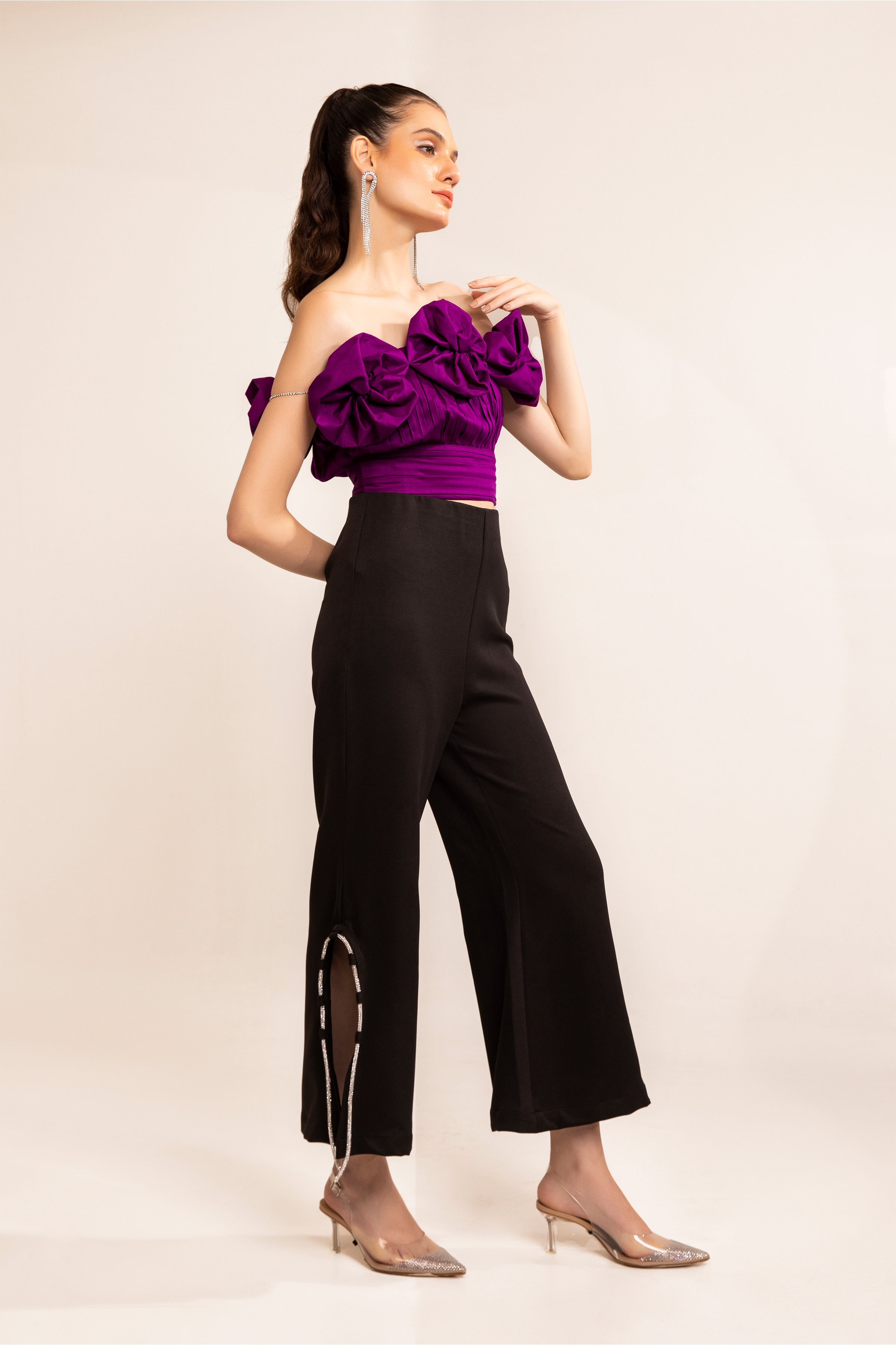 Imperial purple off shoulder flower top