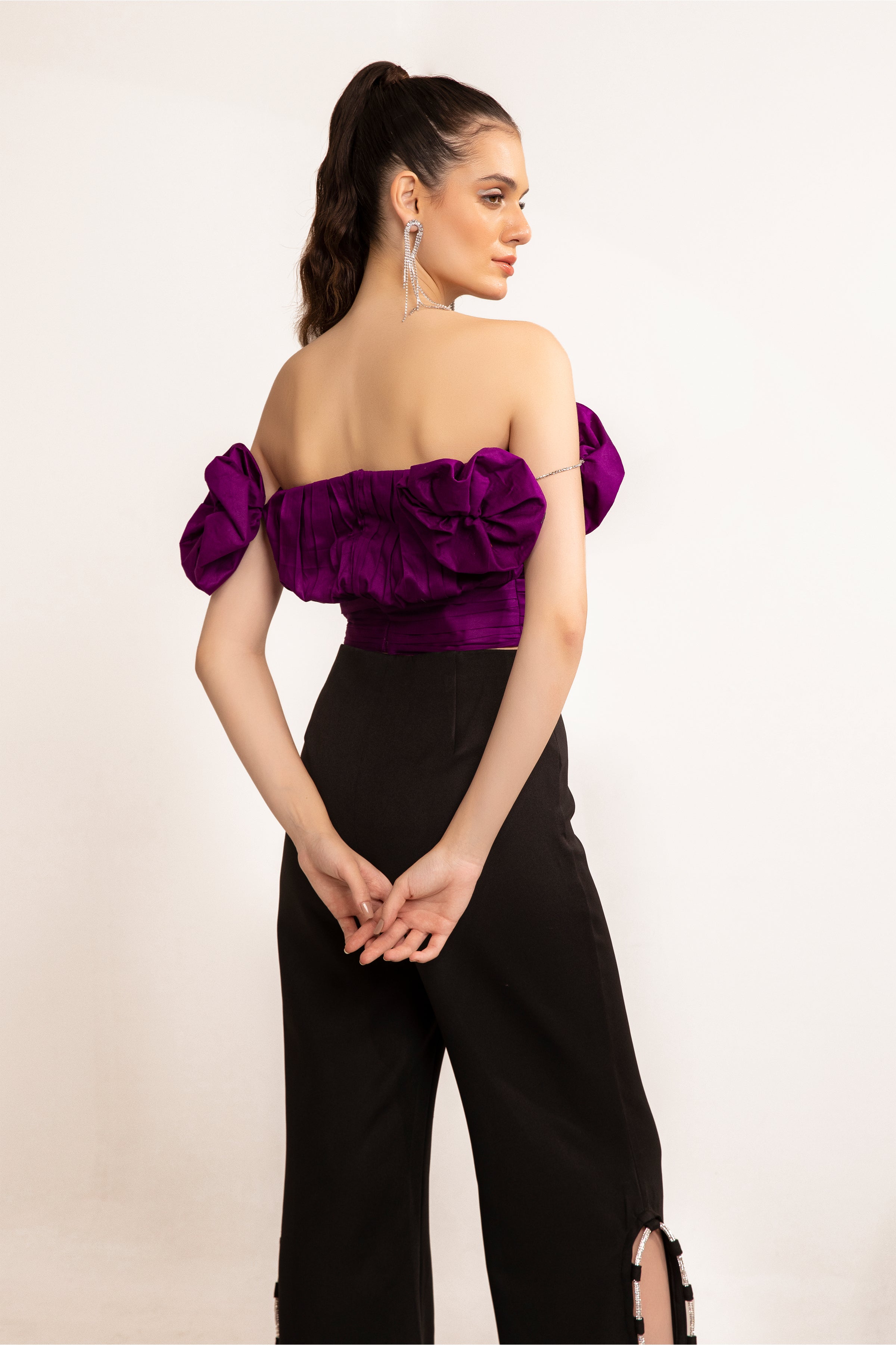 Imperial purple off shoulder flower top