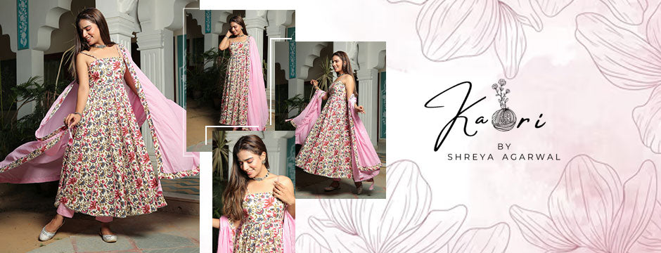Floral Cotton Anarkali Dress with Dupatta