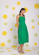 Green Corset Fitted Summer Cotton Lycra Midi Dress - Kaoribyshreya