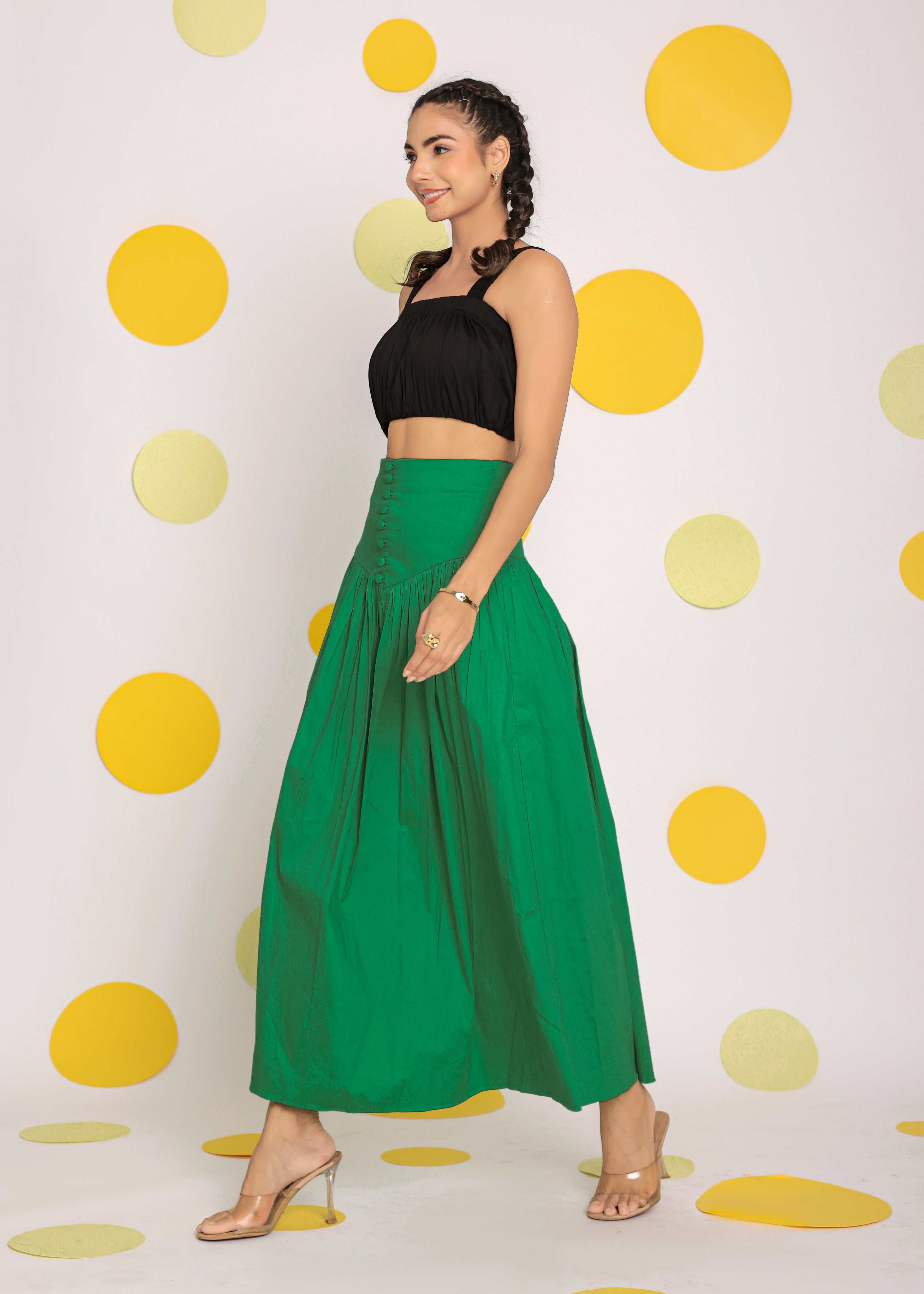 green skirt and yellow top