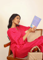 Solid Pink Two Piece Set Kurta Style Top and Wide leg Trouser Cotton Linen Blend Indo Western Co-ord Set - Kaoribyshreya