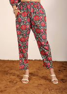 Pink and Multi Floral Resort, Work Wear Two Piece Sets Front Tie Tunic Tops and Straight Legs Indo Western 100% Cotton Co-ord Sets - Kaoribyshreya