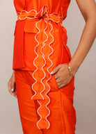 Orange Solid Relaxed Top with Waist Tie Up Belt and 2 Pockets - Kaoribyshreya