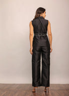 Black Solid Western Co-Ord Set Top and Pant With Waist Tie Up Belt - Kaoribyshreya