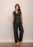 Black Solid Western Co-Ord Set Top and Pant With Waist Tie Up Belt - Kaoribyshreya