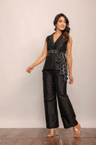 Black Solid Western Co-Ord Set Top and Pant With Waist Tie Up Belt - Kaoribyshreya